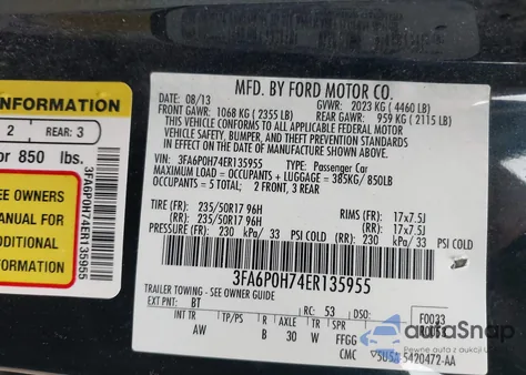 2014 Ford Fusion Se из США, поврежденный, VIN 3FA6P0H74ER135955